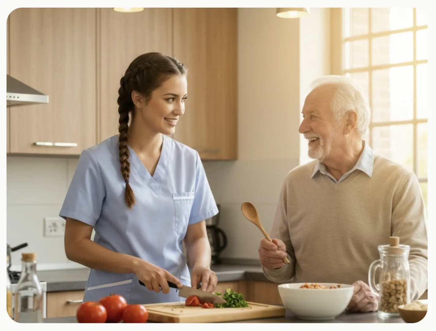 Elderly Mom with her caregiver3 Elderly Mom with her caregiver3